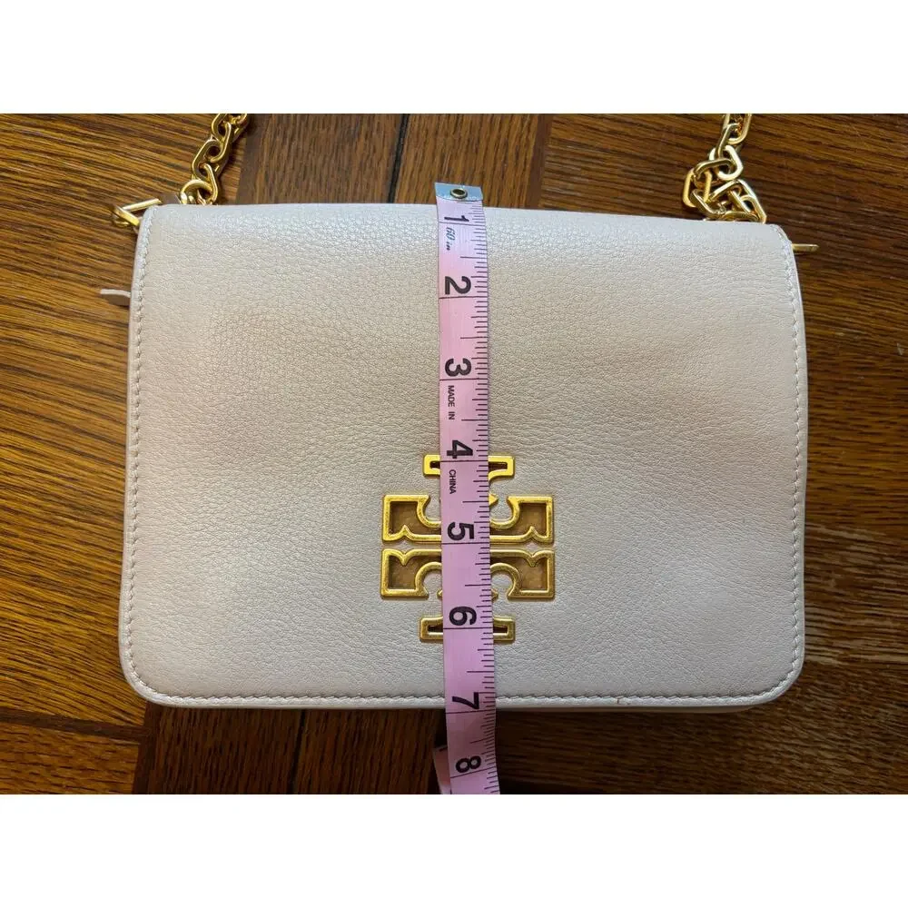 Tory Burch Britten Combo Crossbody Bag Pebbled Leather Chain Purse Gold Logo